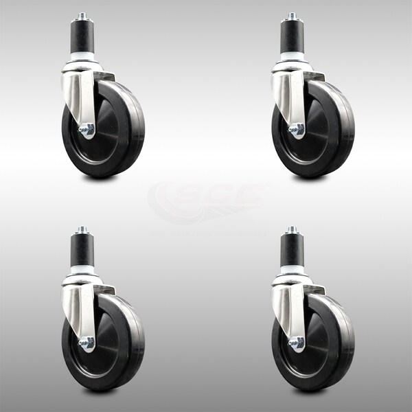 5 Inch 316SS Hard Rubber Wheel Swivel 1-5/8 Inch Expanding Stem Caster Set SCC